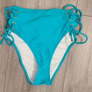 Cupshe high waisted criss cross side strap aqua bikini